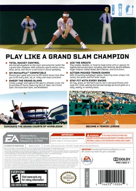 Grand Slam Tennis box cover back